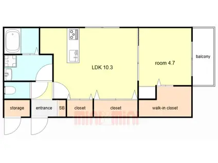 GLANZ COURT JOHN 立花町(1LDK/2階)の間取り写真