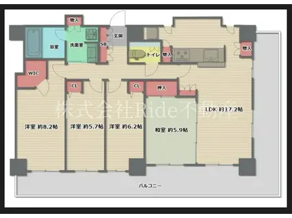 カスタリアタワー長堀橋(4LDK/25階)の間取り写真