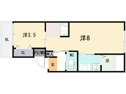 モアナ長瀬(1LDK/1階)の間取り写真