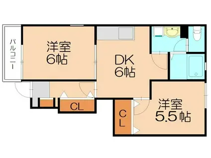 エスポワール58B(2DK/1階)の間取り写真