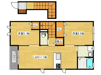 ヴァンベール東雲(2LDK/2階)の間取り写真