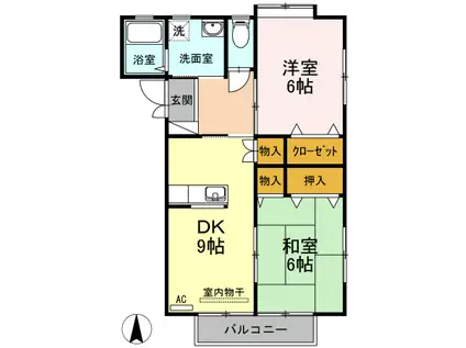 ラフィーネ B(2DK/1階)の間取り写真