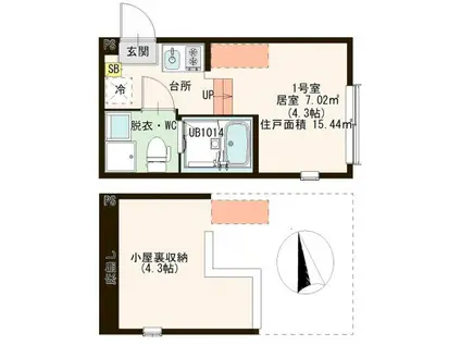 ハーモニーテラス足立五反野(ワンルーム/2階)の間取り写真