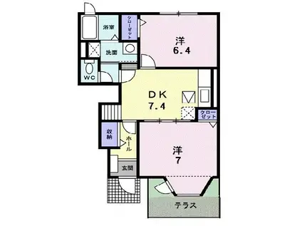 ヴィラセレーノ(2DK/1階)の間取り写真