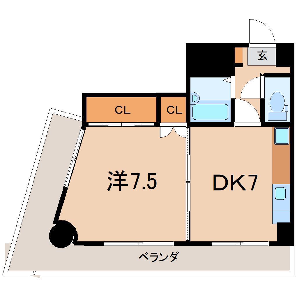 メゾングラン南(1DK/4階)の間取り写真