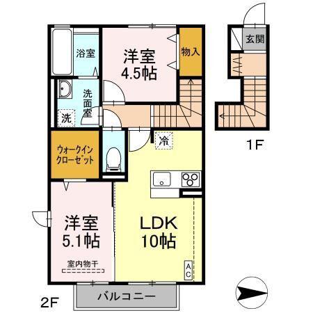ヴァンヴェール(2DK/2階)の間取り写真