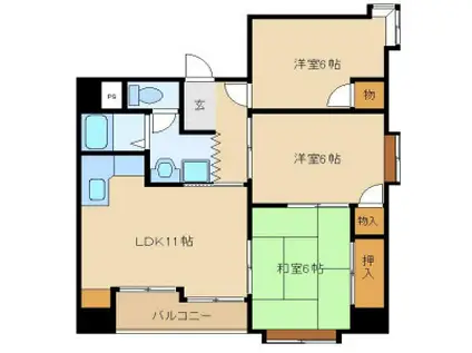 グランデ松原(3LDK/4階)の間取り写真