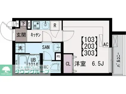 イクシオひばりヶ丘(1K/2階)の間取り写真