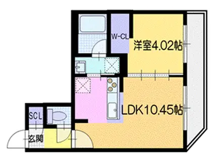 ラ・シュエット栄通D(1LDK/4階)の間取り写真