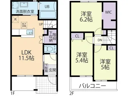 2/15筑西市玉戸テラスハウス(3LDK/1階)の間取り写真