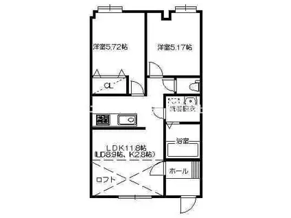 クレア中根子(2LDK/1階)の間取り写真