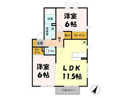 フルール・ド・スリジェ(2LDK/2階)の間取り写真