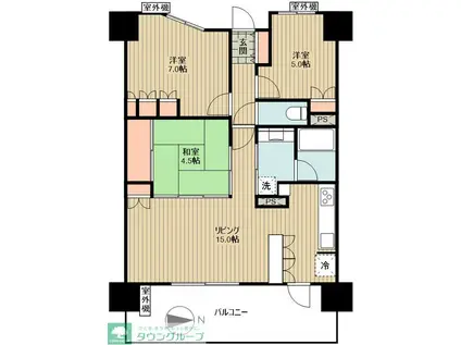 ココロコス東京久米川ケヤキ街区(3LDK/2階)の間取り写真