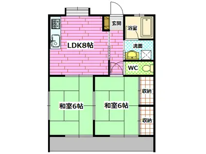 ビレッジ沖元屋(2DK/1階)の間取り写真