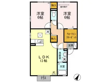 サニープレイス福山I F棟(2LDK/1階)の間取り写真