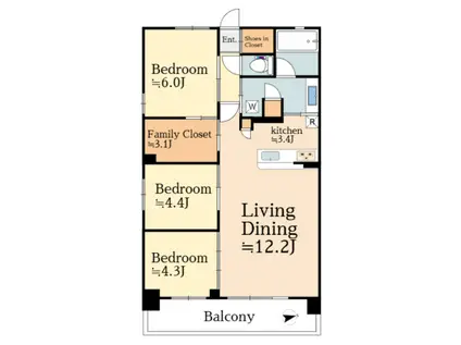 八王子レジデンス(3LDK/10階)の間取り写真