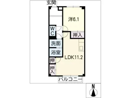 PARK SIDE 康舟(1LDK/2階)の間取り写真