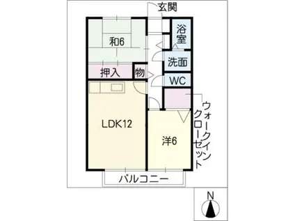 アムール栄B棟(2LDK/1階)の間取り写真