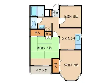 サンライト八山田D(3DK/2階)の間取り写真