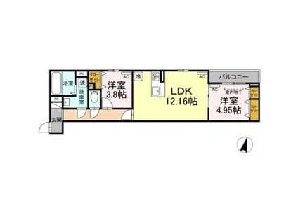 セレスティア高松(2LDK/2階)の間取り写真