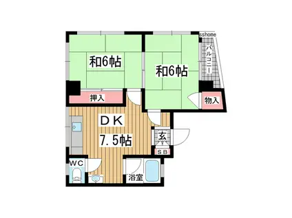 植野マンション(2DK/3階)の間取り写真