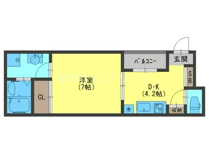 パルス南香里(1DK/1階)の間取り写真