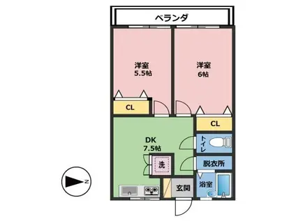 第1幸栄マンション(2DK/2階)の間取り写真