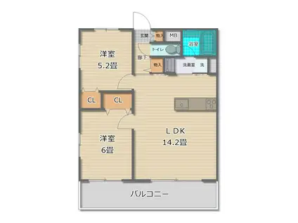 グリーンバレー五番館(2LDK/1階)の間取り写真