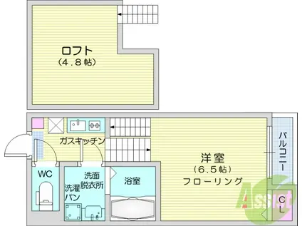 ハーモニーテラス旭ヶ丘Ⅱ(1K/1階)の間取り写真