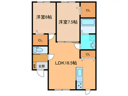BLUSIA(2LDK/1階)の間取り写真