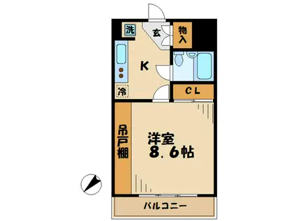 ティーズガーデン稲城(1K/4階)の間取り写真