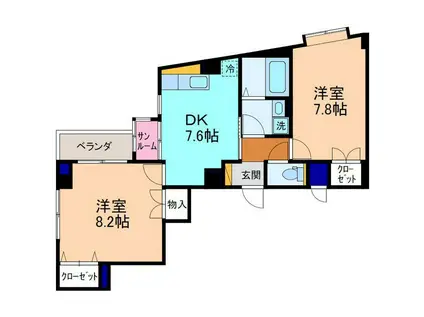 カサ・ミラ(2DK/4階)の間取り写真