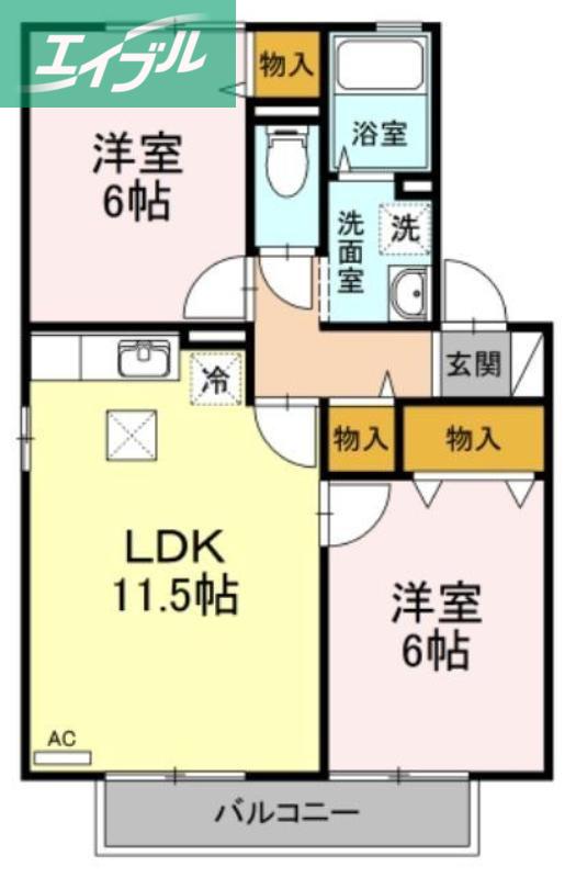 クラウディア C棟(2LDK/1階)の間取り写真