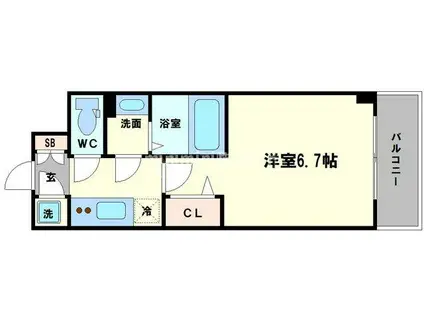 エスリード中之島ザ・コア(1K/2階)の間取り写真