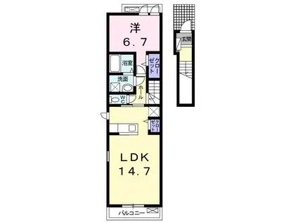 プリムローズ二色I(1LDK/2階)の間取り写真