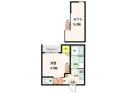 グランヴィスタ原町(1K/2階)の間取り写真