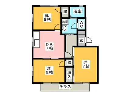 マロンハイツIII B(3DK/1階)の間取り写真