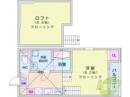 ハーモニーテラス長町4(ワンルーム/2階)の間取り写真