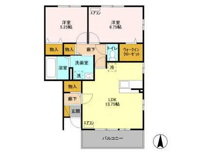 グランヴェールA(2LDK/2階)の間取り写真