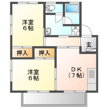 小砂ハイツ(2DK/2階)の間取り写真