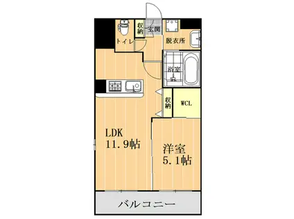 JEUNESSE新大江(1LDK/9階)の間取り写真