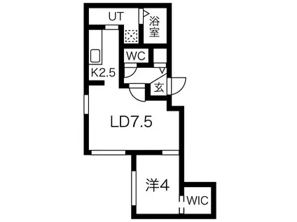 PORTE-BONHEUR NISHISEN6JO(1LDK/1階)の間取り写真
