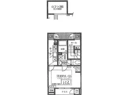ブリランテ梅ヶ丘(1K/1階)の間取り写真