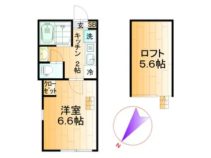 モンテベルデ二俣川(1K/2階)の間取り写真
