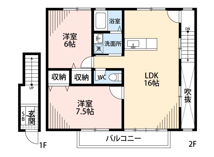 名鉄名古屋本線 東岡崎駅 徒歩36分 2階建 築20年(2LDK/2階)の間取り写真
