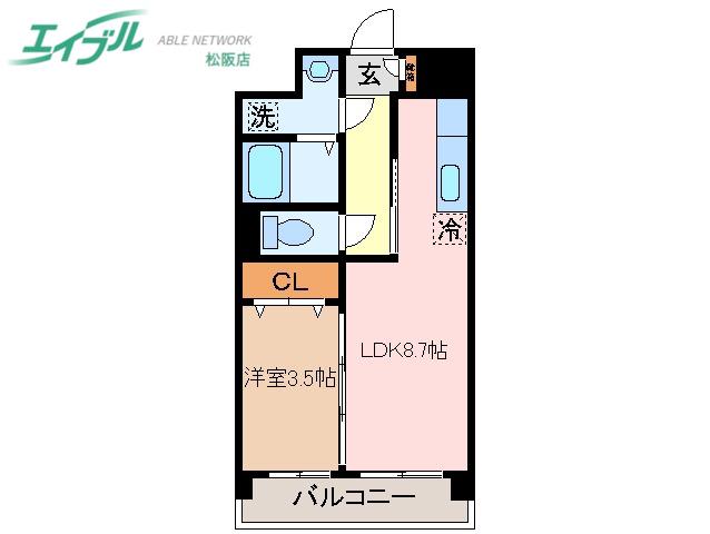 シンフォニー中町(1LDK/9階)の間取り写真