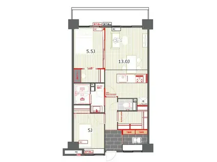 ラフィネ立川(2SLDK/9階)の間取り写真