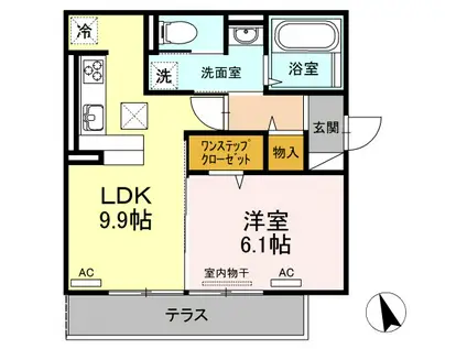 ソラーナ沖浜(1LDK/2階)の間取り写真