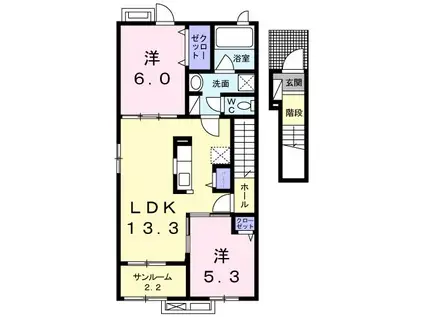 メゾンドクレオII(2LDK/2階)の間取り写真