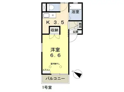 SHINY FLOWER(1K/2階)の間取り写真